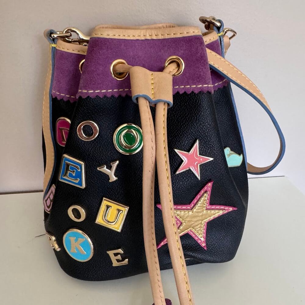 Dooney & Bourke Vintage #6 Drawstring Bucket Bag Lindsay Lohan Black Purse Y2K - Picture 3 of 14